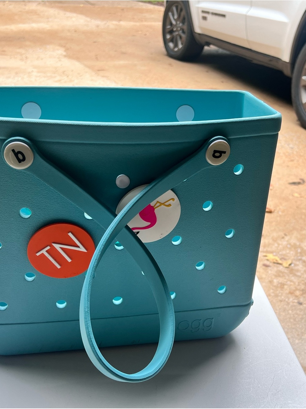 BOGG BAG Teal Perforated Tote with Matching Pouch - Picture 3 of 7